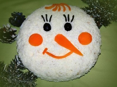 слоеный салат снеговик