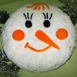 слоеный салат снеговик